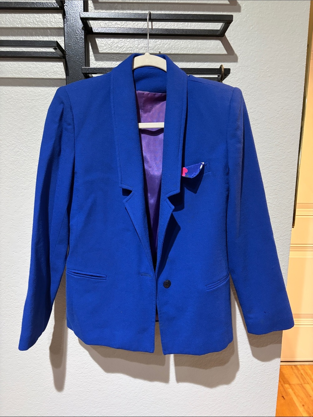 Vintage Oleg Cassini Cobalt Blue Blazer Purple Lining Statement Jacket
